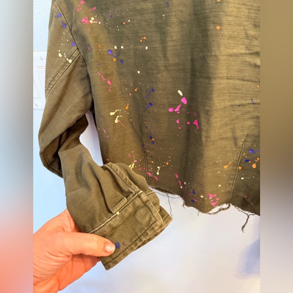 Pilcro cropped Olive Paint-Splatter Utility Jacket xs - Picture 9 of 10